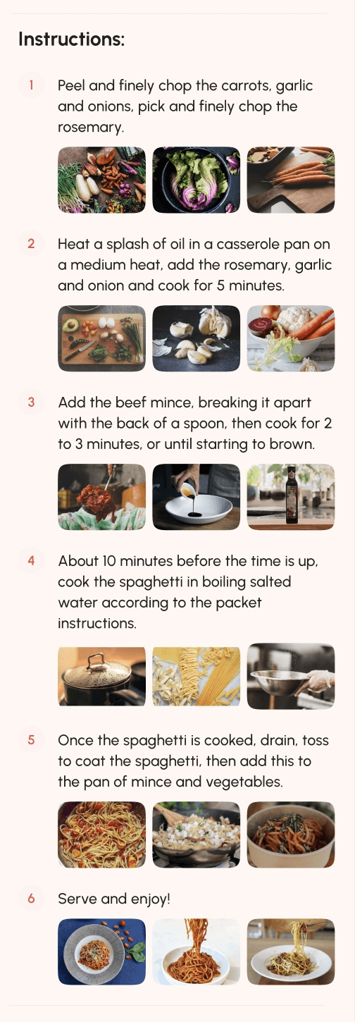 Step-by-step instructions layout